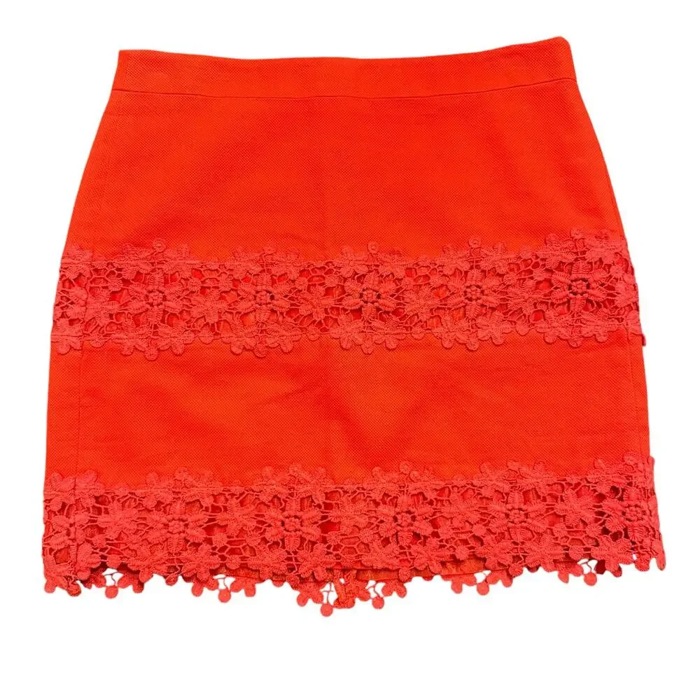 J Crew Womens bright red pique and lace mini skirt Size 0